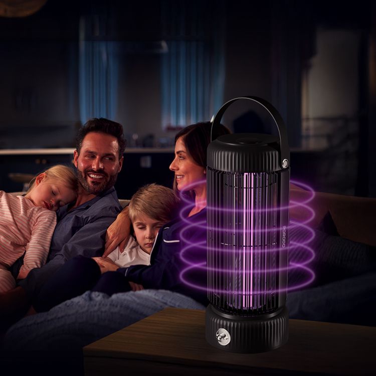 Porodo Lifestyle Portable Mosquito Zapper with Built-in UV LED Lamp, Up to 4 Hours Working Time, 2000mAh Battery Capacity, Efficient & Non-Toxic, 4.5W Rated Power - Black