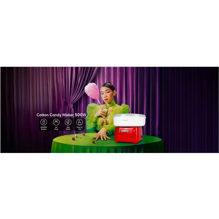 Green Lion Cotton Candy Maker with Measuring Spoon, Simple and Easy to Use, Easy to Clean and Disassemble, Turntable, Mesh, Undertake Tray & Cover - Red