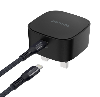 Porodo Super-Compact Fast Wall Charger UK with Braided Ty...