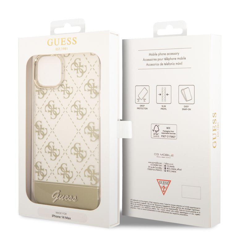 Guess IML Case With Electroplated 4G Pattern & Bottom Stripe Script Logo - Gold