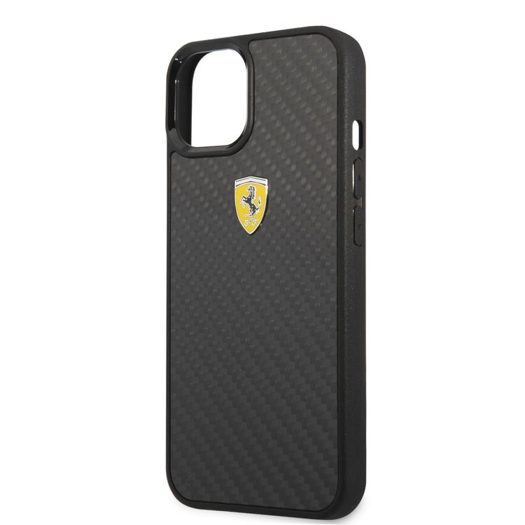 CG MOBILE Ferrari Real Carbon Hard Case Metal Logo Compatible for iPhone 13 (6.1") Scratches Resistant, Easy Access to All Ports