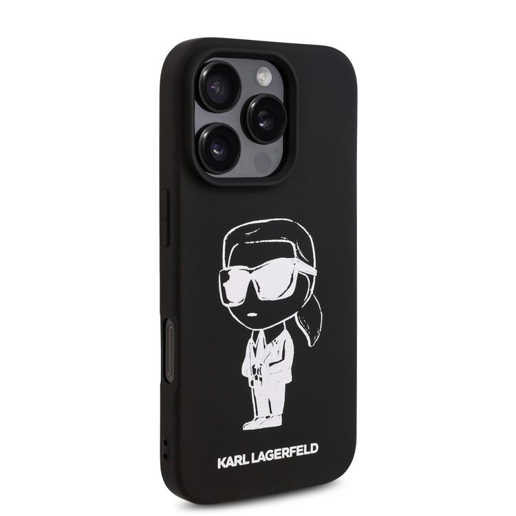 Karl Lagerfeld TPU Silicone Hard Case with ikonik Graffiti Logo for iPhone 16 Pro, Durable Material, Comfortable and Secure Grip, Lightweight and Slim - Black