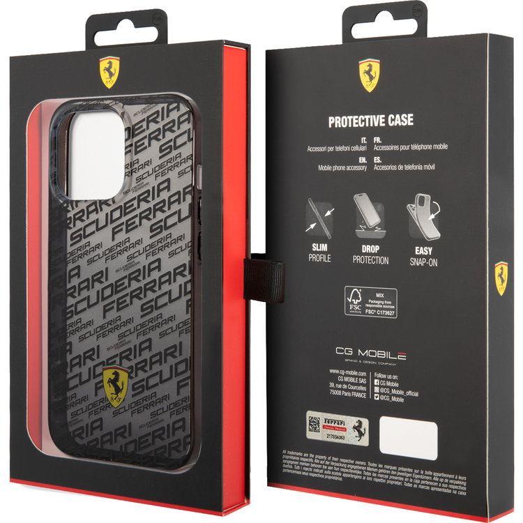 Ferrari PC/TPU Scuderia Dyed Bumper  Case, Drop protection, Compatible with iPhone 13 Pro - Black