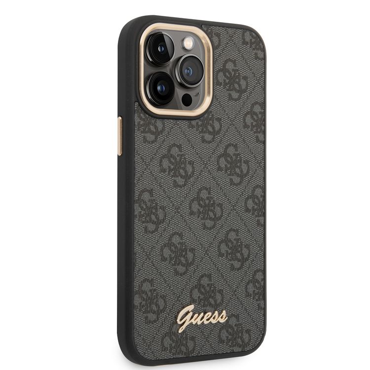 Guess PC/TPU 4G PU Case with Metal Camera Outline & Buttons iPhone 14 Pro Compatibility - Black
