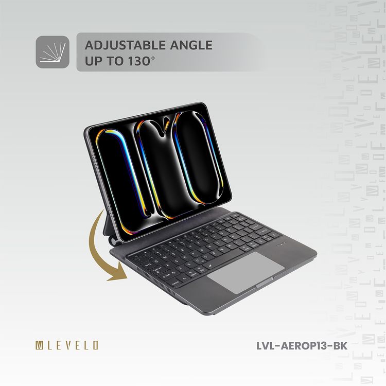 Levelo AeroBoard Pro Saffiano Leather Wireless Keyboard for iPad Pro 13" 2024, Stainless  Steel + Rubber Finish, 500mAh Battery Capacity, Type-C Charging Interface, Up to 320 Hours Working Time, 7 Color Light Modes - Black