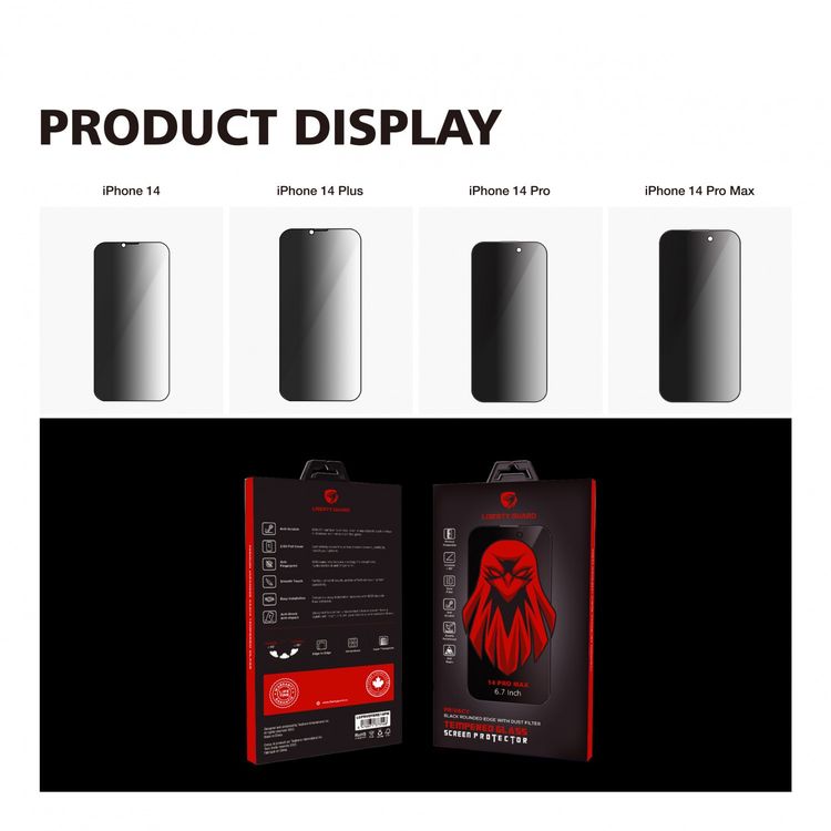 Liberty Guard 2.5D Full Cover Privacy iPhone 14 Pro with Glass Screen, Anti-Finger Print - Privacy