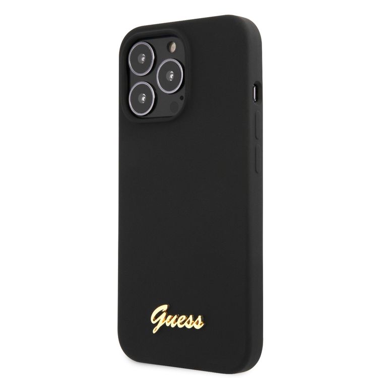 CG MOBILE Guess Liquid Silicone Case with Gold Metal Logo Script Compatible for iPhone 13 Pro (6.1") Anti-Scratch, Easy Access to All Ports, Shock Absorption
