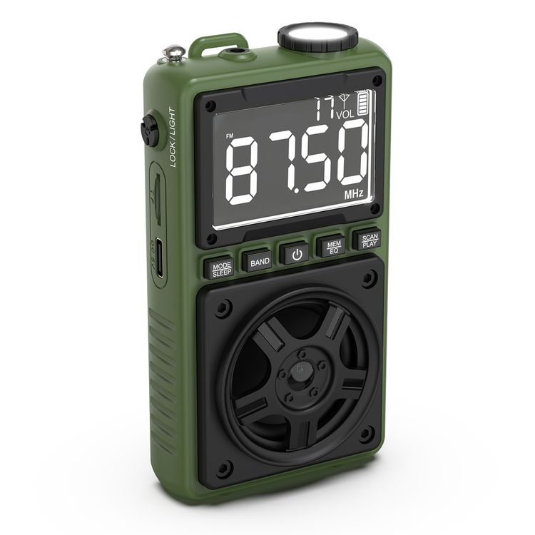 Green Lion Voyager Portable Radio with Bluetooth Speaker, 1.2W Flashlight, 6-7 Hours Playtime, 8-10m Transmission Range, Auto-Scan Mode, Lock & Sleep Function, 1.5 Hours Charging Time - Green