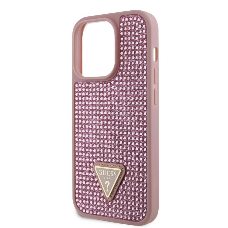 Guess Rhinestone Case with Triangle Logo  - Pink - iPhone 15 Pro