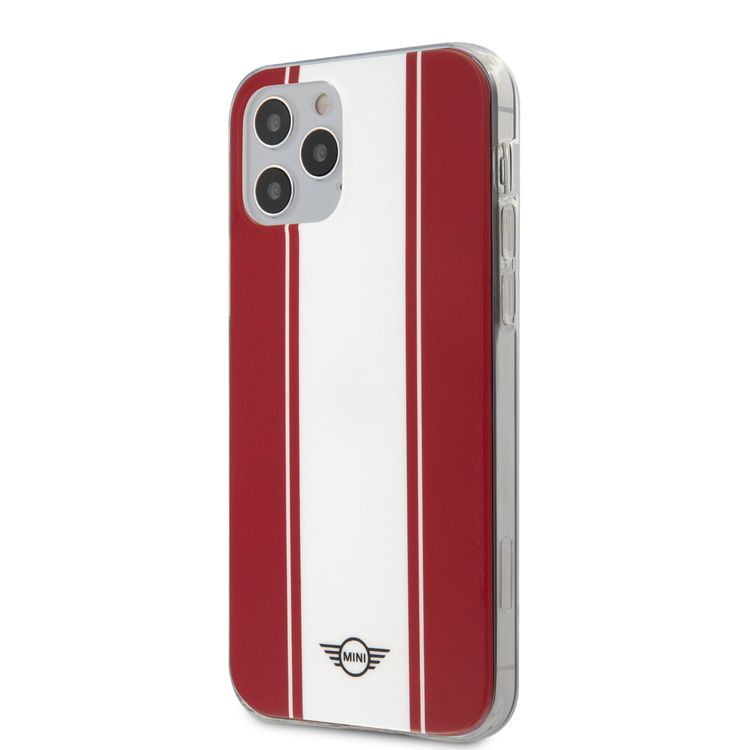 Mini Cooper PC/TPU Horizontal Stripes Hard Case for iPhone 12 Pro Max (6.7") - Red