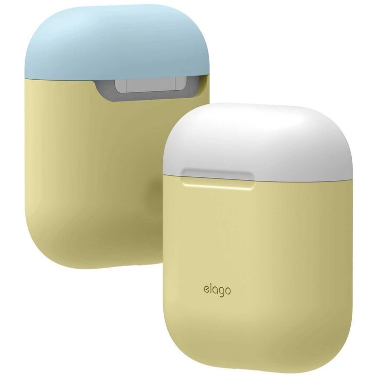Elago Duo Case for Airpods, 3-in-1 Pastel Color, High Quality Silicone, Shock Resistant, Scratch Resistant, Supports Wireless Charging - Body-Yellow / Top-White,Pastel