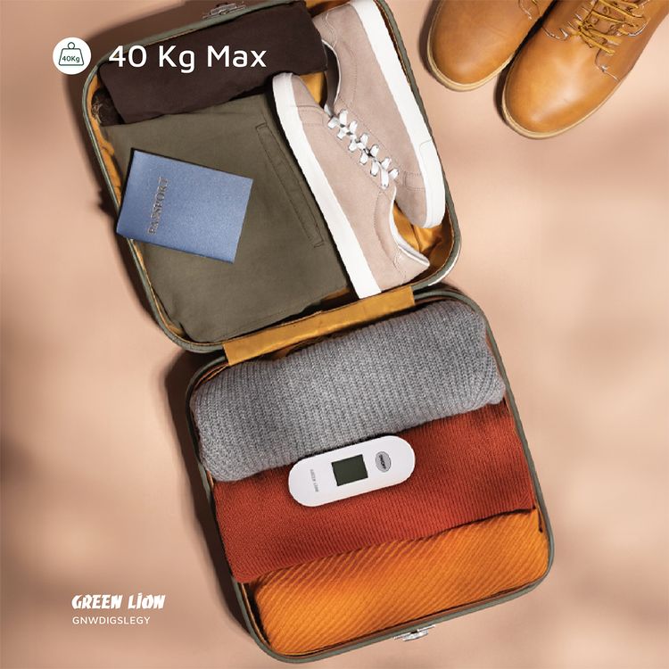 Green Lion Weight Mate Digital Luggage Scale with Overload & Low Battery Indicator, 60s Auto Shut Off, Tare Function, Digital Display, 40kg Capacity & 100g Division - Gray