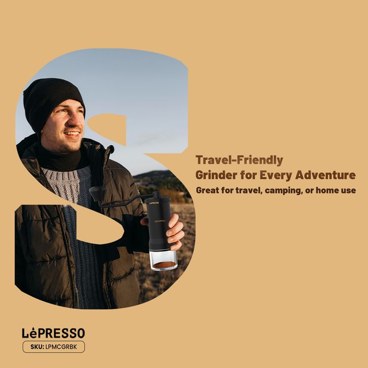 LePresso Handheld Burr Coffee Grinder with High-Precision Grinding, Stainless Steel & Glass & ABS Material, 30-35g Capacity, Cleaning Brush Included, Perfect Grip - Black