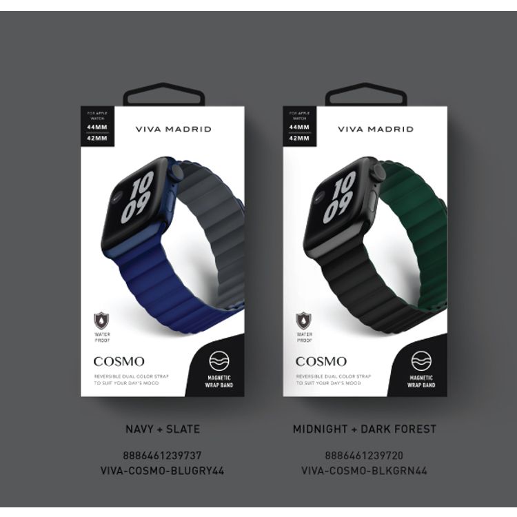 Viva Madrid VIVA-COSMO-BLKGRN44 Cosmo Magnetic Watch Strap For Apple Watch 42/44MM , Replacement Strap /Dual Color tone Lightweight Strap - Black / Green