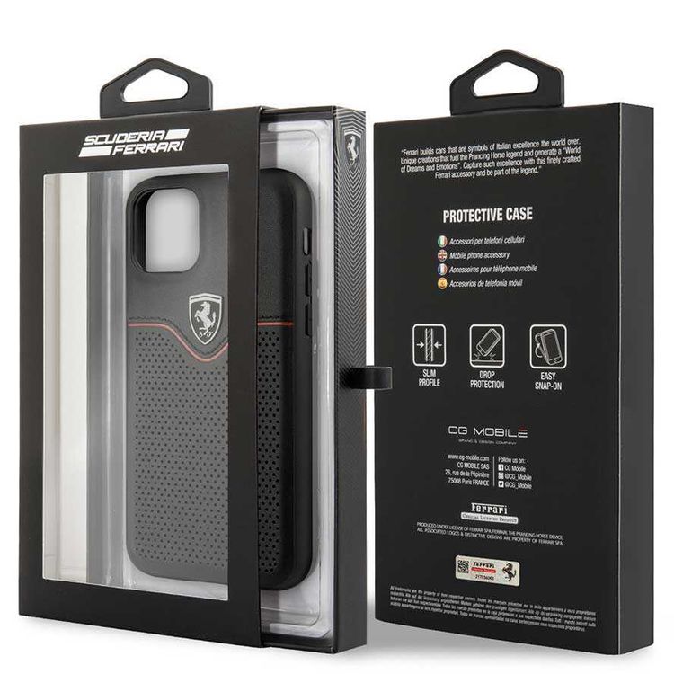 CG MOBILE Ferrari Leather Hard Phone Case Victory Compatible for iPhone 11 Pro (5.8") Shock Resistant Mobile Cover Officially Licensed - Black