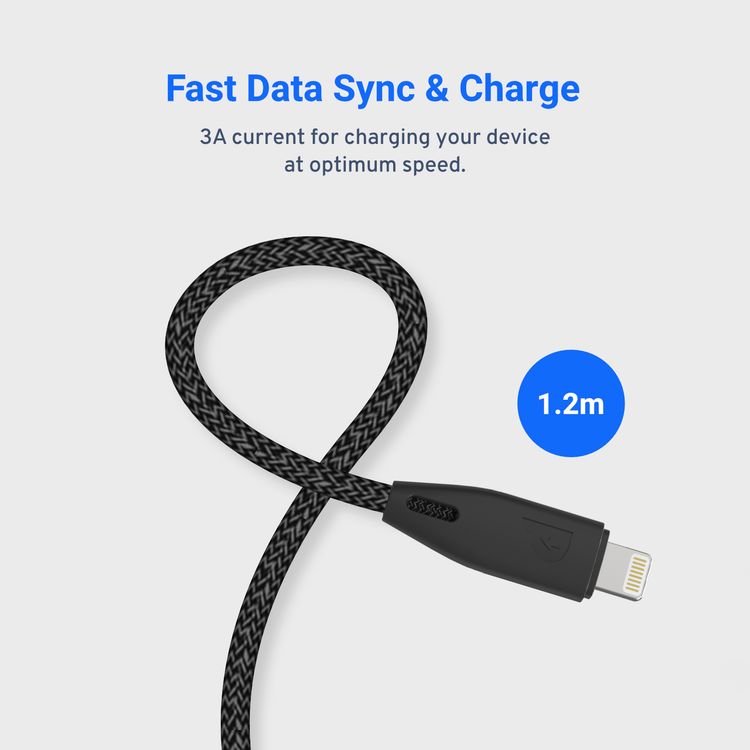Powerology Fast Charging Cable, [MFi Certified] USB C to Lightning Braided Fast PD Charge 1.2 meter / 4 feet with iPhone 12 Pro Max/12 Mini/12, 11 Pro Max/11 Pro/11, XS Max/XS/XR/X, 8 Plus/8 (Black)