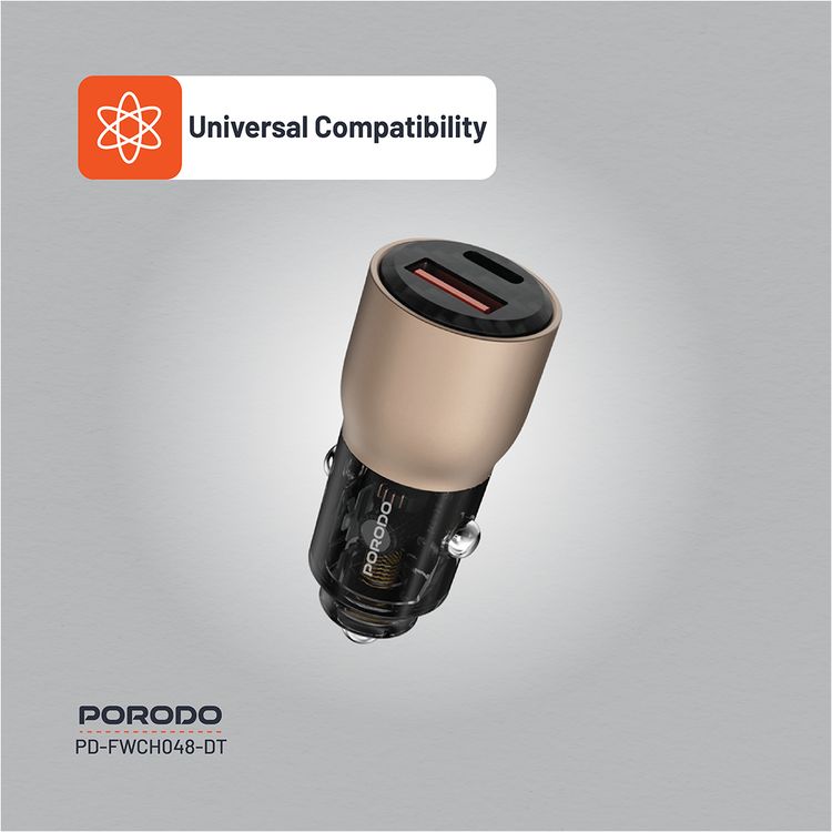 Porodo 95W Car Charger Transparent Multi-Device PD Charging, Simultaneous Fast Charging, Universal Compatibility - Desert Titanium