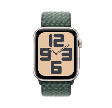 Apple Watch SE 2024 GPS 44mm Starlight Aluminum Case with Lake Green Sport Loop, Regular - Starlight