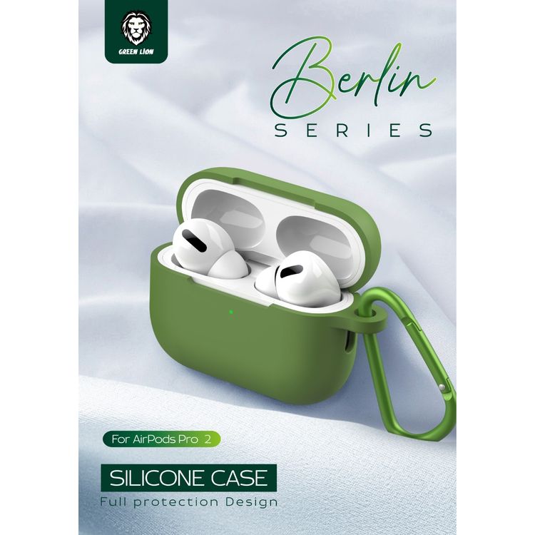 Green Lion Berlin Series Silicone Case for Airpods Pro 2 with Full Protection Design, Slim & Lightweight, Anti Fingerprints, Anti Scratch, Premium Quality, Unique Design - Green
