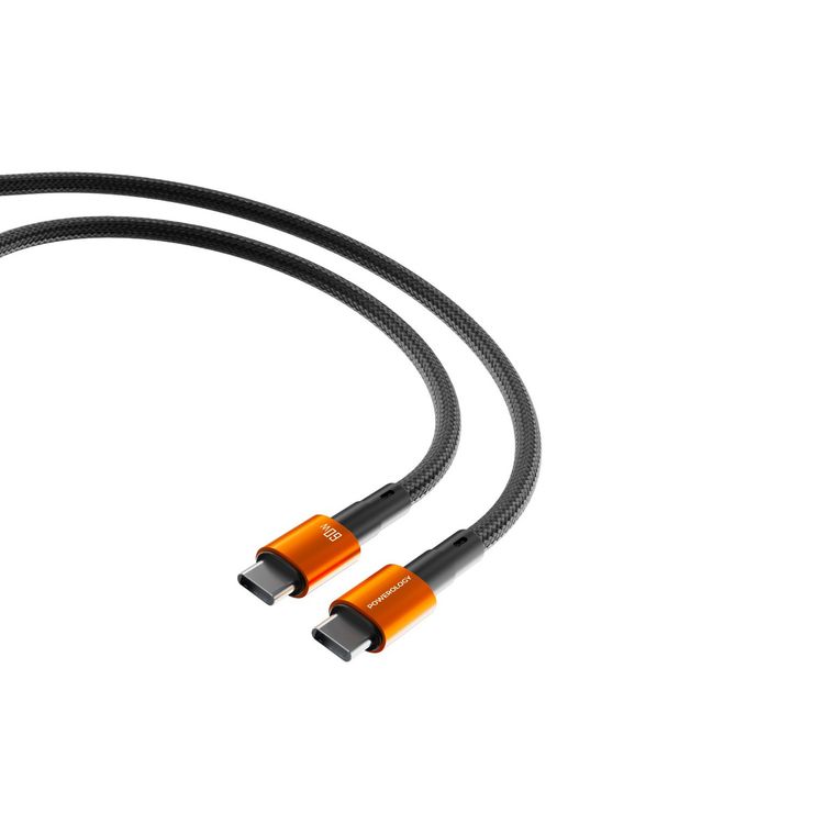 Powerology QX 45W Pocket-Sized GaN Adapter with Safety Protections, 1m USB-C to USB-C Cable Included, USB-C Port, Ultra-Compact Design, UK 3-Pin Plug, PD 45W - Black / Titanium Orange