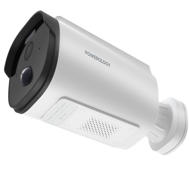 Powerology Built-in Solar Outdoor Camera, 5200mAh Battery Capacity, 3 to 9m PIR Range, 2304×1269P Resolution, 1.5W Solar Panel - White