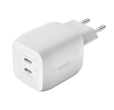 Belkin BOOST CHARGE PRO Dual USB-C GaN Wall Charger with PPS 45W - White