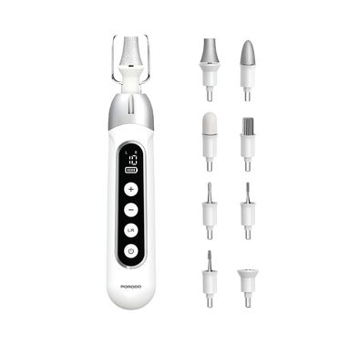 Porodo 8-IN-1  Rechargeable Electric Nail Drill with Forward & Reverse Rotation, Manicure and Pedicure, Built-in LED Light, Remove Calluses & Dead Skin, 3 Hours Working Time  - White