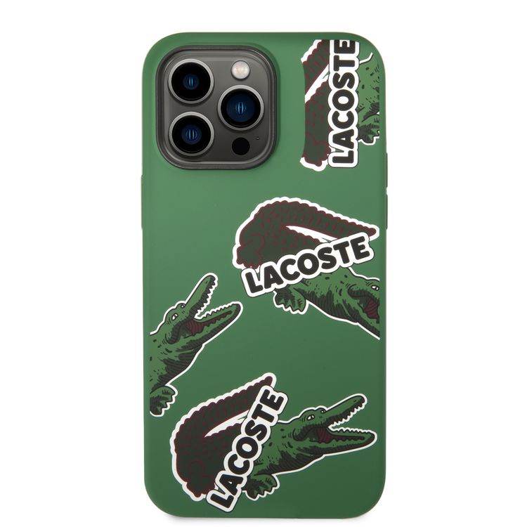 Lacoste Hard Case Liquid Silicone / Microfiber Allover Pattern Compatible with iPhone 14 Pro Max - Green