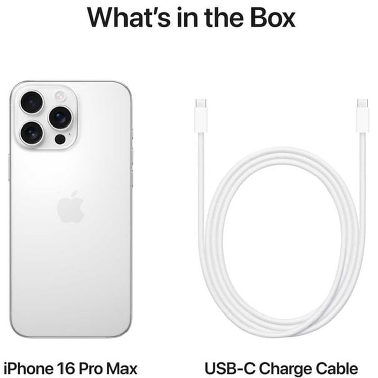 Apple iPhone 16 Pro Max with 1TB Capacity, 6.9‑inch Screen Size, USB-C Connector Type, 6‑Core CPU, 6‑Core GPU, 5G Network Technology, Splash, Water & Dust Resistant, Middle East Version - White Titanium