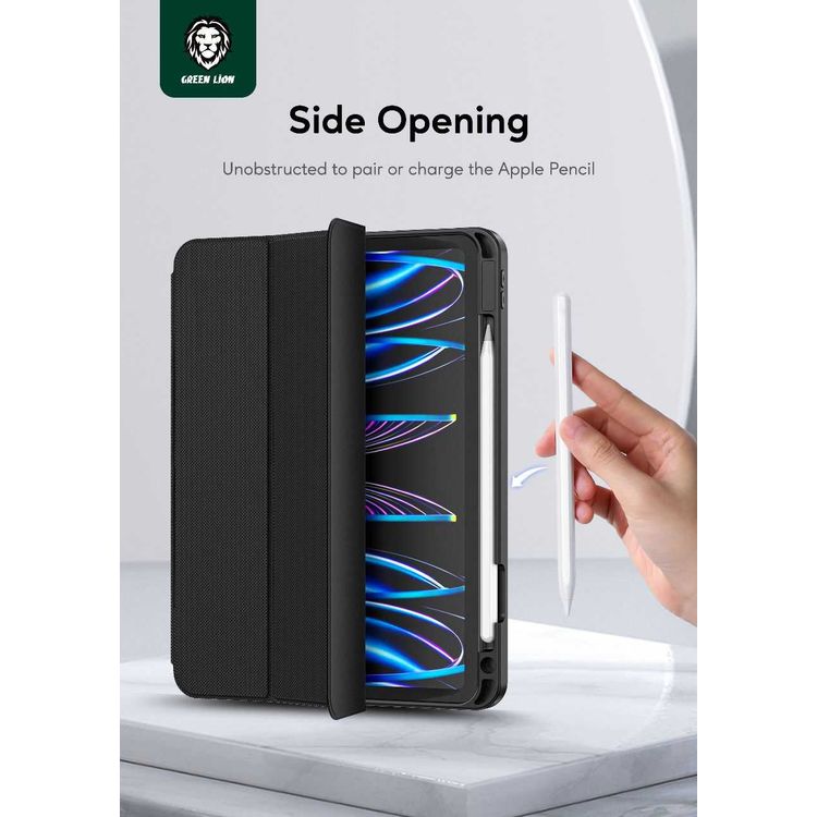 Green Lion Hogo Premium Case with Pencil Holder for iPad 10.2", Stable Trifold Stand, Full Body Drop Protection, Soft TPU Easy Install & Remove, Effective Shockproof - Black