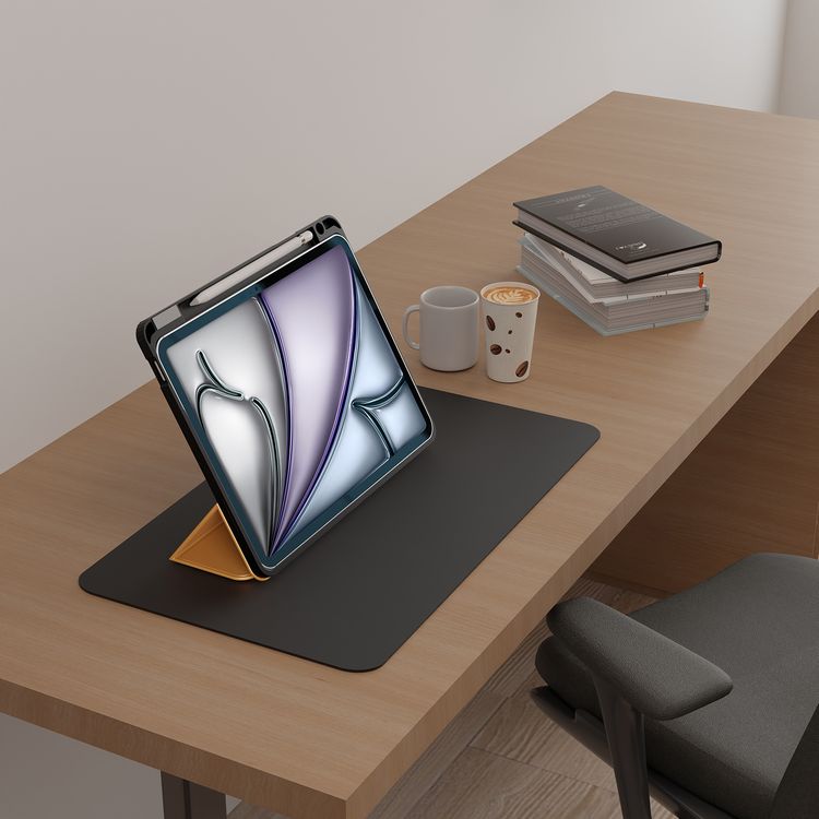 Levelo Conver Clear Back Leather Case for iPad Air 11" (2024), Built-in Pen Slot, Accurate Cut-Outs, Easy Snap-On, 360° Protection, Vertical & Horizontal Positioning - Brown