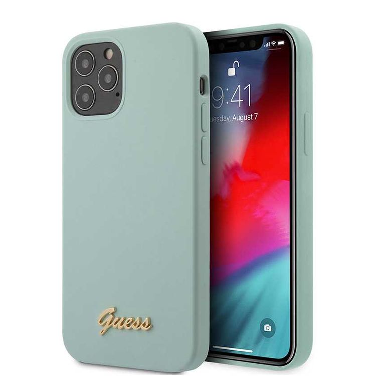 CG Mobile Guess Liquid Silicone Case with Metal Logo Compatible for iPhone 12 / 12 Pro (6.1") Premium Silicone Case, Shock & Scratch Resistant, Easy Access to All Ports - Blue