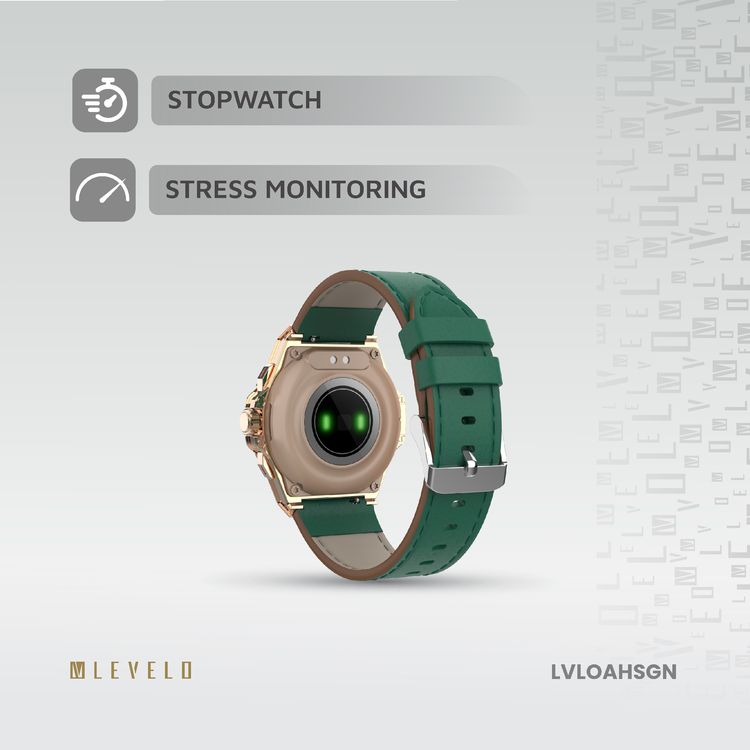 Levelo Oak Automatique Hybrid Smart Watch, Amoled Display, IP68 Water Resistant, Health Monitoring - Green 