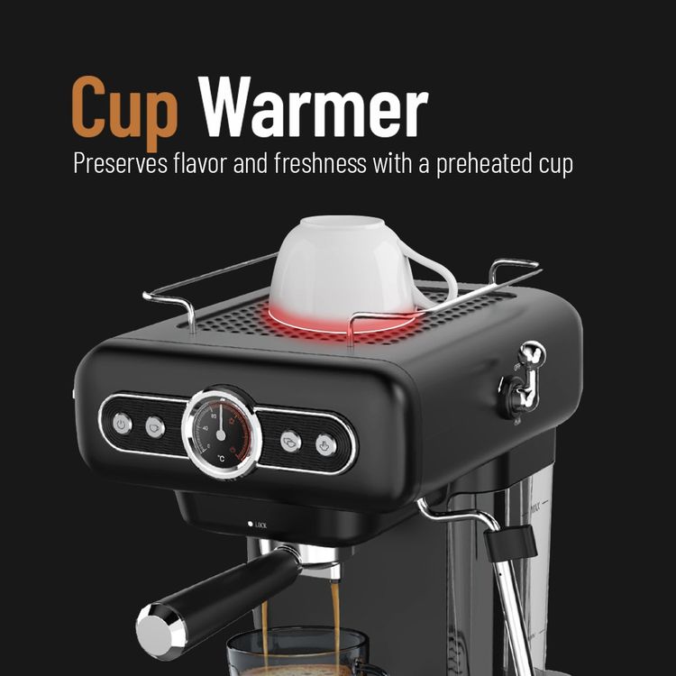 LePresso Coffee Machine with 1.2L Water Tank Capacity, 950W Rated Power, 15 Bars Pump Pressure, Washable Drip Tray, Steam Control - Black