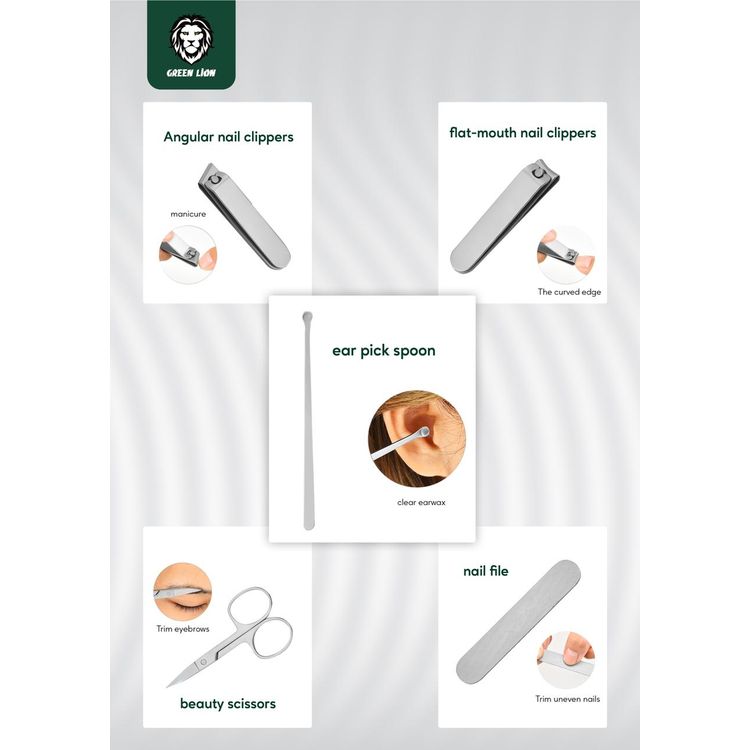 مجموعة مانيكير محمولة 5 في 1 من جرين بوليزيا ، مانيكير وباديكير أظافر ، امتصاص مغناطيسي ، مجموعة مقص أظافر من الفولاذ المقاوم للصدأ (مبرد أظافر ، مقص أظافر بزاوية ، مقص تجميل ، مقص أظافر بفم مسطح ، ملعقة اختيار للأذن) مجموعة العناية بالسفر - الجزائر