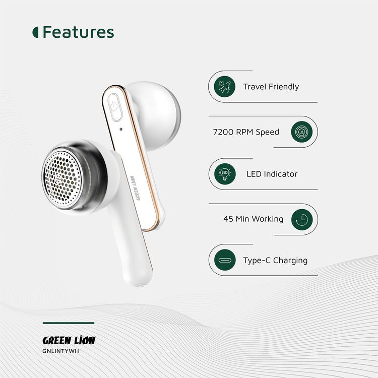 Green Lion Lint Y Lint Remover with 6-Blade Motor, 1 Gear Speed, 500mAh Battery, 45 Minutes Working Time, LED Indicator, 3W Power, 30mL Lint Container, Safety Protection, Travel-Friendly - Black