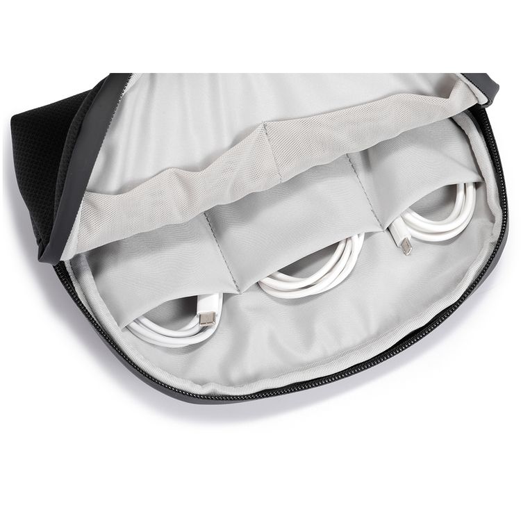 Porodo Geneva Tech Accessory Pouch with Easy-to-Carry Handle, 1L Capacity, PU Material, Zipper Closure, Water Resistant, Spacious Compartment, Cable Organizer - Black