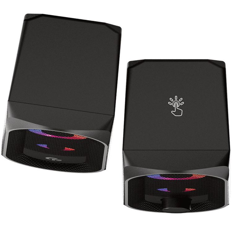 Porodo Gaming Stereo Speakers 10W, RGB Light Effect Speaker, Lighting Touch Sensor, USB & 3.5mm Universal Plug, Volume Control Knob, Portable Computer Speaker - Black
