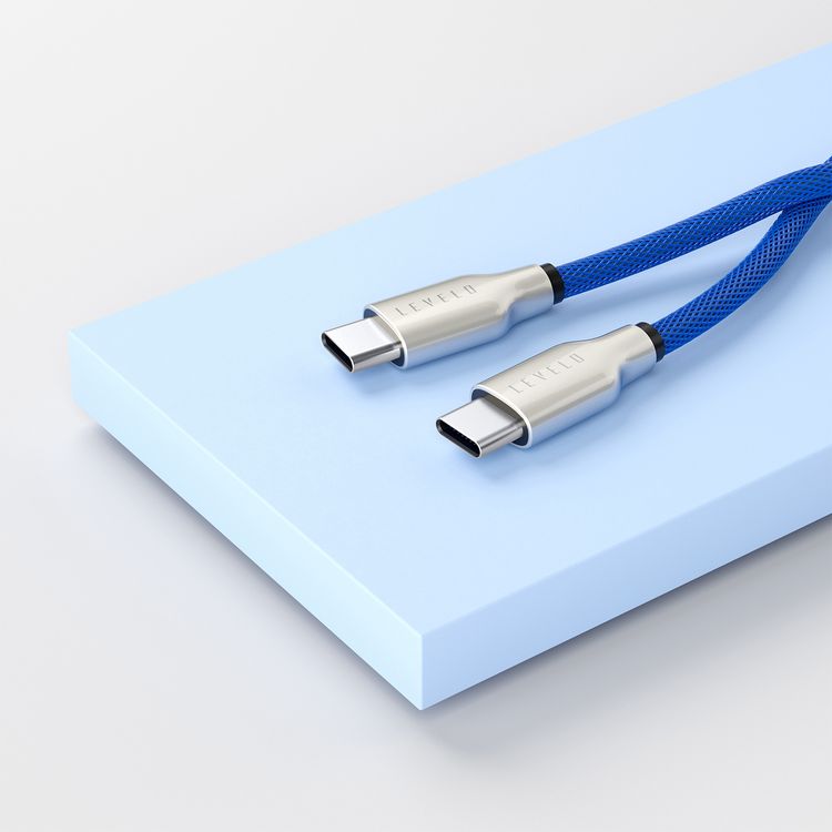 Levelo Weave Net USB-C to USB-C Cable with 100W Power Delivery, 1.1m Cable Length, 480Mbps Data Transfer Speed, 3000+ Bends Lifespan, Fast Charge, Tangle-Free Design - Dark Blue