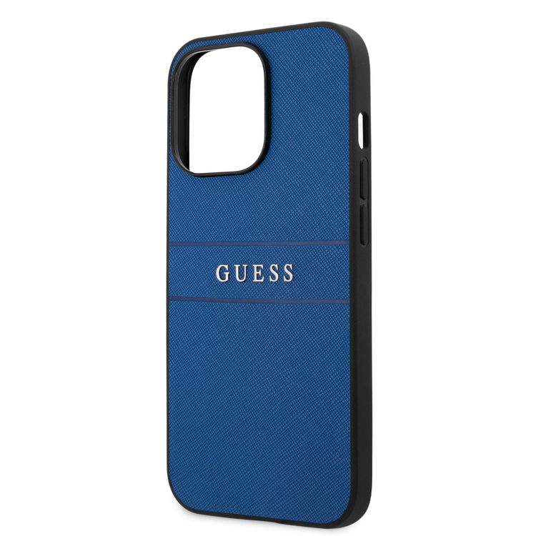 CG MOBILE Guess PU Leather Case Saffiano with Metal Logo Hot Stamp Stripes Compatible for iPhone 13 Pro Max (6.7") Anti-Scratch, Easy Access to All Ports