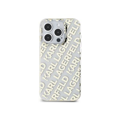 Karl Lagerfeld IML Hard Case with Electroplated Repeated Logo for iPhone 16 Pro Max, Drop Protection, Easy Snap On, Sustainable Packaging - Gold