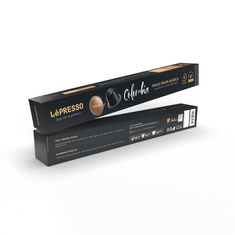 LePresso Aluminum Capsules for Nespresso 100% Arabica with 8-Level Coffee Intensity, Panela & Red Fruits Aroma, Medium Roast Level, 10 Capsules Included - Black
