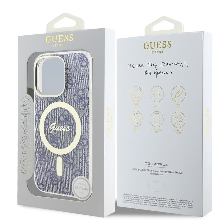 Guess MagSafe 4G Design HD Printing PC & TPU Case for iPhone 16 Pro Max, Lightweight, High-Quality Material, Drop Protection - Blue