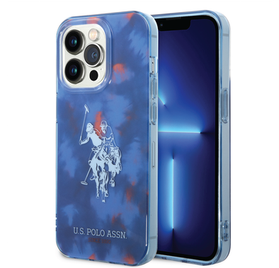 USPA PC/TPU Case with Tie&Dye Design & Horse Logo iPhone 14 Pro Compatibility - Blue
