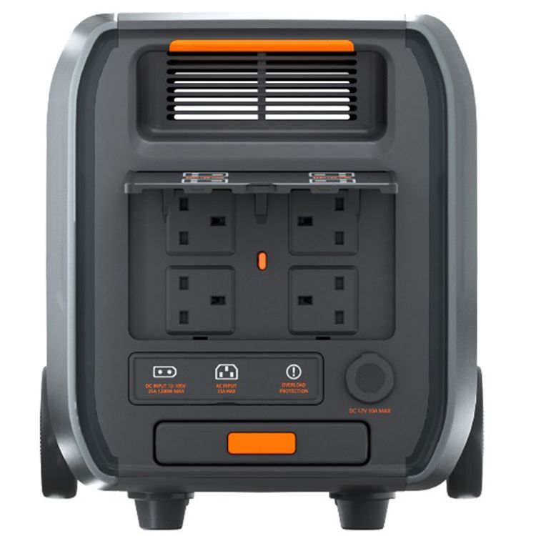 محطة الطاقة جرين ليون RG-2400 مع نظام عربة مدمج، عجلات مطاطية بحجم 4.75 بوصة، 4 منافذ كهرباء AC، 6 منافذ USB، نمط ضوء مستقر، إجمالي قوة 2780 واط، منفذ إخراج ولاعة سجائر، حماية من التحميل الزائد - رمادي