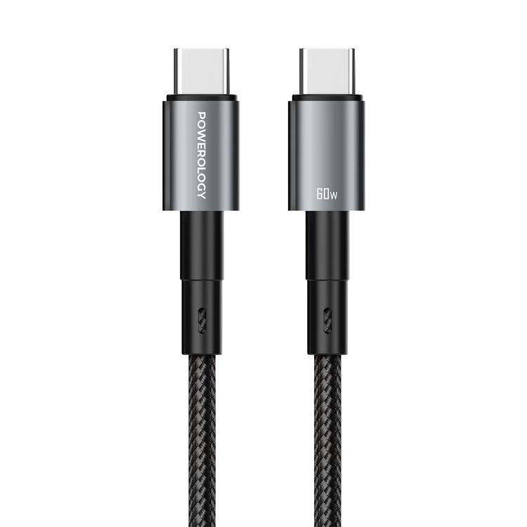 Powerology QX 45W Pocket-Sized GaN Adapter with Safety Protections, 1m USB-C to USB-C Cable Included, USB-C Port, Ultra-Compact Design, UK 3-Pin Plug, PD 45W - Black / Gray