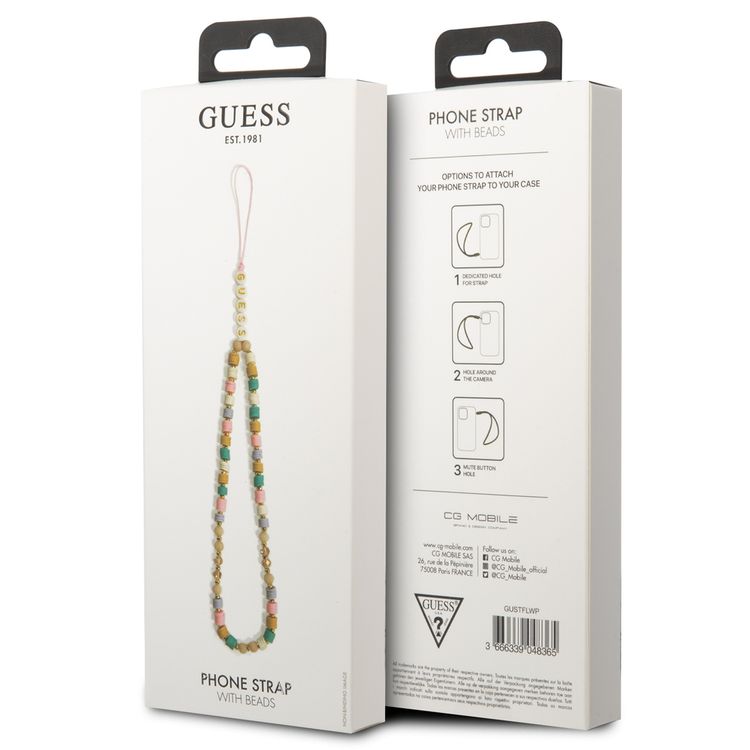 Guess GUSTFLWP Phone Strap Heishi Beads Flower 25cm, stylish design - Pink