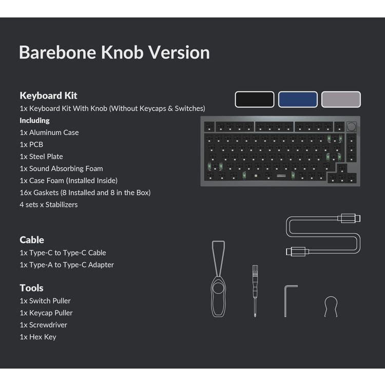 كي كرون لوحة مفاتيح ميكانيكية Q1 QMK Gateron Phantom مزودة بمقبض ومفتاح RGB ومفتاح أحمر وقابل للتبديل السريع المخصص | لوحة مفاتيح ألعاب بتصميم مريح - كحلي