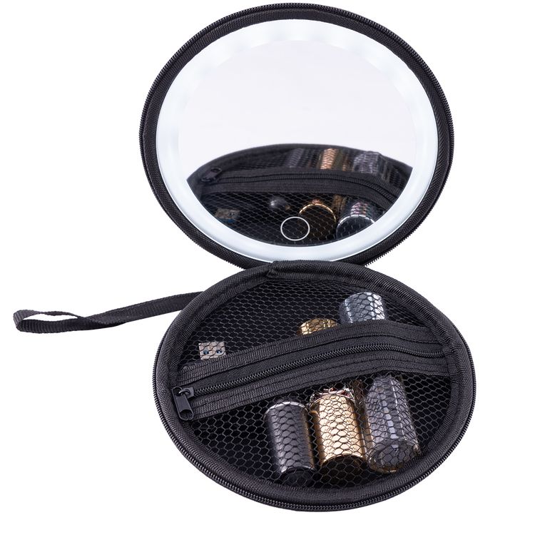 Green Lion Mini Makeup Pouch with Built-in Organizer, Up to 4 Hours Working Time, Adjustable Brightness, 800mAh Battery Capacity, 36 LED Beads, LED Mirror -  Black