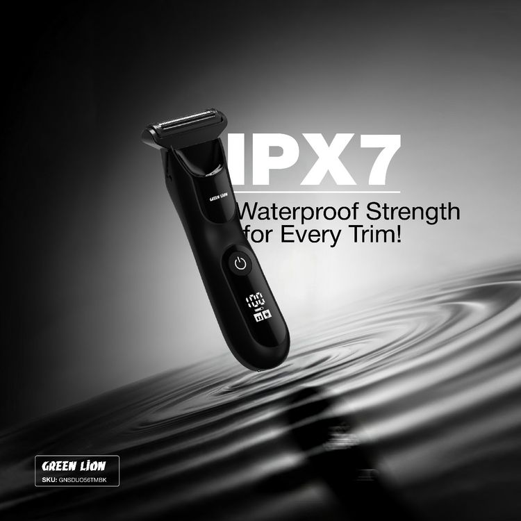 Green Lion Sensitive Duo Hair Trimmer & Shaver, 1.5 Hours Working Time, Ceramic & Stainless Steel Blades, 5W Power, Charging Base Included, LED Spotlight, Skin-Safe Blades, Travel Lock Function, USB-C Charging Port - Black